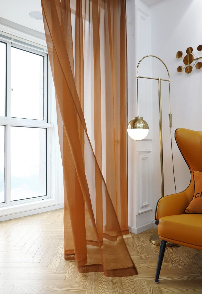 MIANBO Brown Sheer Curtains 95 Inches Length 2 Panels Set Window Sheer Curtains Basic Rod Pocket for Bedroom Children Living Room Yard Kitchen - Image 3